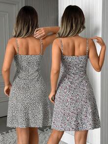 SHEIN Leopard Print Detailed 2 Pieces Set Sleeveless Sexy Casual Relax Lounge Dress - Multicolor - View 2