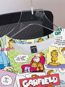 GARFIELD | SHEIN Áo thun nam in hình hoạt hình thời trang, thích hợp cho mùa hè. - trắng - Xem 3