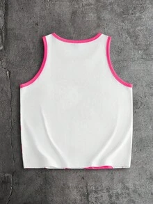 AXEPEAK Áo tank top nam không tay cổ tròn phối viền tương phản, in họa tiết thời trang, thích hợp cho mùa hè. - trắng - Xem 6