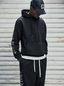 Modcrash Men's Fashion Gothic Graphic Print Hoodie And Sweatpants Set, Fall Clothes - Black - View 2