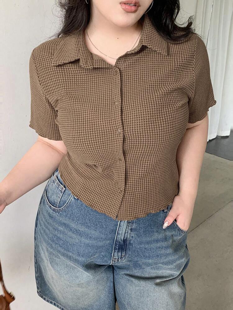 Dazy Plus Textured Fabric Fitted Short Sleeve T-Shirt, Spring/Summer