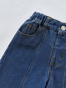 Young Girl Washed Denim Casual Loose Straight Leg Blue Jeans Pants, Summer - Blue - View 3