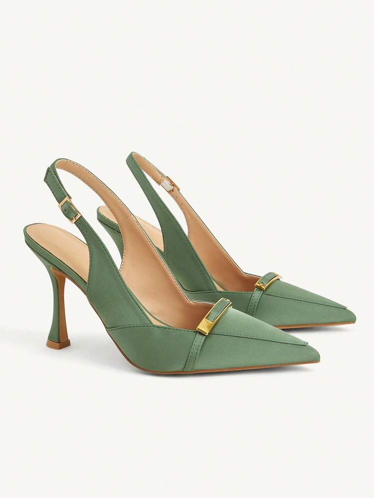 CUCCOO CHICEST Women's Fashionable Apricot Basic Elegant Metal Decor High Heel Pumps