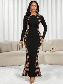 SHEIN Lady Váy đuôi cá họa tiết hình học dự tiệc thanh lịch dành cho nữ - Nhiều màu - Xem 7