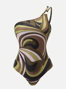 Swim Oasis 女士印花连体泳衣，配同款罩裙，度假必备 - 黑色 - 查看 9