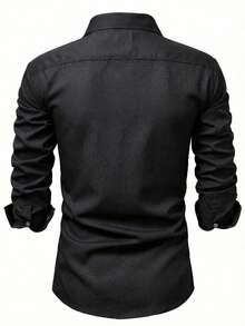 Manfinity Bizformal Men's Business Casual Embossed Fabric Long Sleeve Shirt - Black - View 2