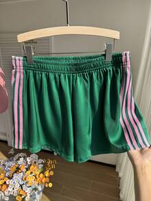 Comfortcana Quần short thể thao dáng rộng, chất liệu satin bóng, có dây rút, dành cho người có thân hình mũm mĩm. - màu xanh lá - Xem 5