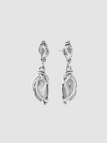 Silver Water Droplets With Irregular Lines Wrapped Around A Frigid Wind Earring - Antique Silver - View 4