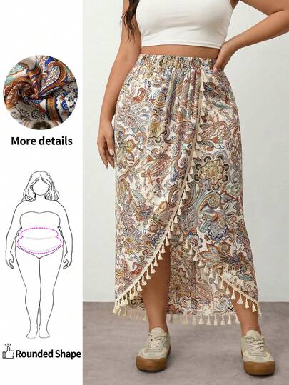 Enliva Saia de borla de férias boêmia plus size feminina