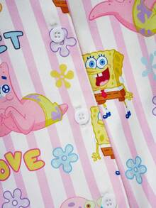 SpongeBob SquarePants | SHEIN 小女孩卡通印花睡衣 - 粉色 - 查看 4