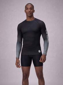 Manfinity KASUA Camiseta de manga larga tipo raglan con estampado de letras y efecto degradado para surf, hawaiana - Multicolor - Ver 3