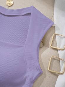 SHEIN EZwear Square Neck Ruched Waist Padded Bra-Free Camisole - Mauve Purple - View 6