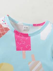 2pcs Baby Girls' Minimalist Fashionable Sweet Pink & Blue Knitted Round Neck Short Sleeve Dress & Romper Sleepwear Set - Multicolor - View 5