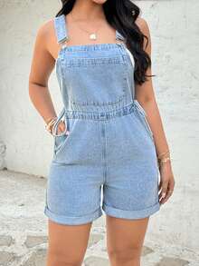 Rivivi Women's Casual Knotted Pocket Washed Denim Jumpsuit - Light Wash - View 6