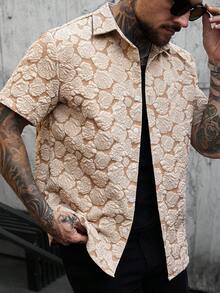SLATEMANN Camisa de verano elegante de manga corta con botones delanteros para hombre - Caqui - Ver 4