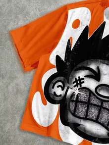 Manfinity ZONE917 Áo thun nam dáng rộng in hình hoạt hình, thích hợp mặc mùa hè. - trái cam - Xem 4