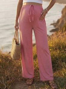 Boho Mama Red And White Striped Maternity Pants With Drawstring Waist For Adjustment, Perfect For Summer And As A Pregnant Woman. Super Comfortable. - Red and White - View 2