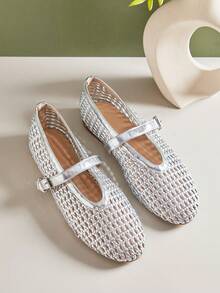 SHUZIA Women's Elegant Round Toe Comfort Soft PU Ballet Flats - Silver - View 6