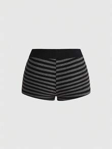 ROMWE Goth Quần short nữ màu đen xám sọc đen đậm thêu hình đầu lâu và quả anh đào. - Nhiều màu - Xem 2