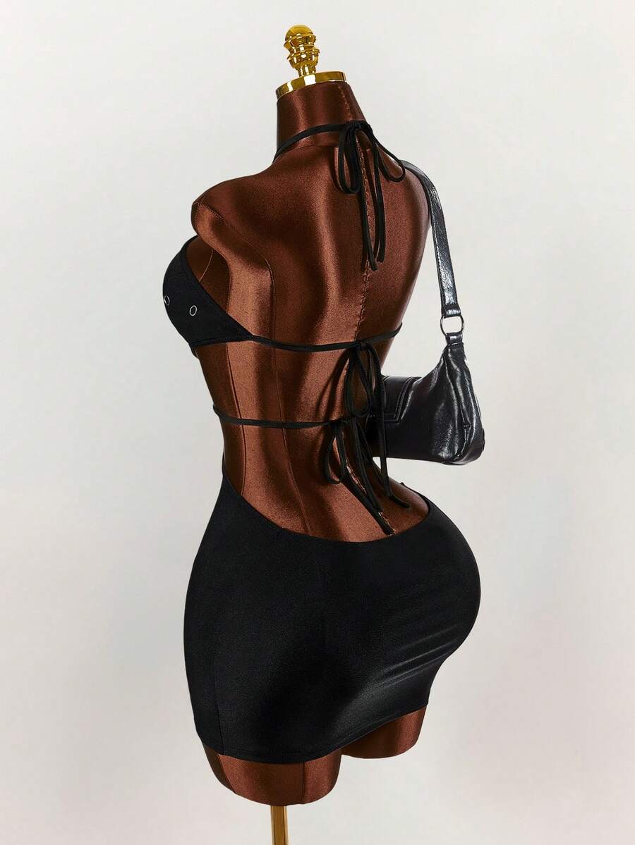 Amplova Women's Sexy Solid Color Backless Halter Mini Dress, Summer Y2k Summer Outfits For Women Spring Clothes Women Easter Dress Women Festival Outfits For Women Elegant Dresses For Party Beach Outfits For Women Wedding Guest Party Dress Elegant Dresses For Women  Casual Dresses For Women Beach Vacation Outfits For Women