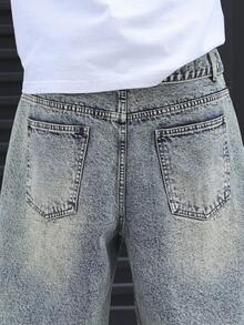 Manfinity EMRG Men's Light Blue Distressed Waist Belt Casual Wide Leg Denim Shorts - Light Wash - View 6