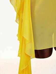Amplova Women's Asymmetric Sleeve Rhinestone Letter Pattern Mini Dress - Yellow - View 10