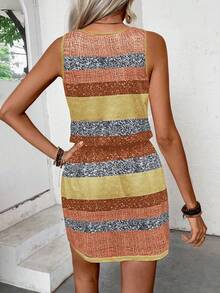 EMERY ROSE Women's Vacation Casual Colorblock Striped Sleeveless Dress - Yellow - View 2