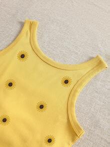 INAWLY 全雏菊刺绣女士圆领吊带衫 - 芥末黃 - 查看 4