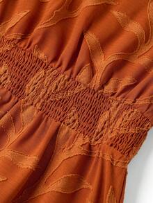 Ellevyn Orange Silhouette Floral Jacquard Romantic Vacation Elegant A-Line Dress - Burnt Orange - View 4