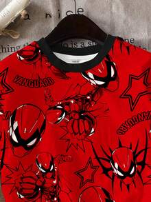 SHEIN Koszulka z krótkim rękawem dla chłopców, swobodna i minimalistyczna, odpowiednia na lato, klasyczny nadruk graficzny z postacią Spider Hero, klasyczny nadruk graficzny z pajęczą siecią, klasyczny nadruk graficzny z pająkiem - Wielokolorowe - Zobacz 4