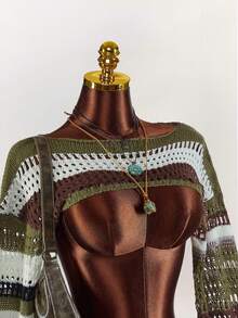 Amplova Bộ áo croptop và chân váy ngắn dệt kim dành cho nữ, gợi cảm và phá cách, thích hợp cho kỳ nghỉ, lễ hội âm nhạc, trang phục mùa hè, bộ 2 món dễ thương (không bao gồm áo ngực) - Nhiều màu - Xem 5