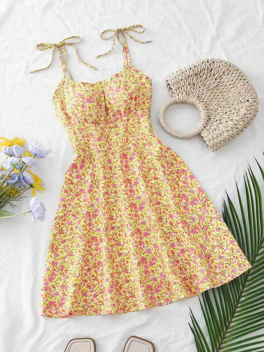 Trelyra Women's Spaghetti Strap Tie-Up Ditsy Floral Mini Dress - Multicolor - View 1