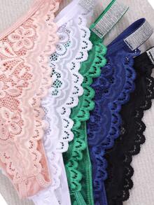 MidnightGlam Quần lót dây mảnh cạp chun đính ren lấp lánh dành cho nữ, đồ lót gợi cảm, 5 chiếc/gói - Nhiều màu - Xem 5