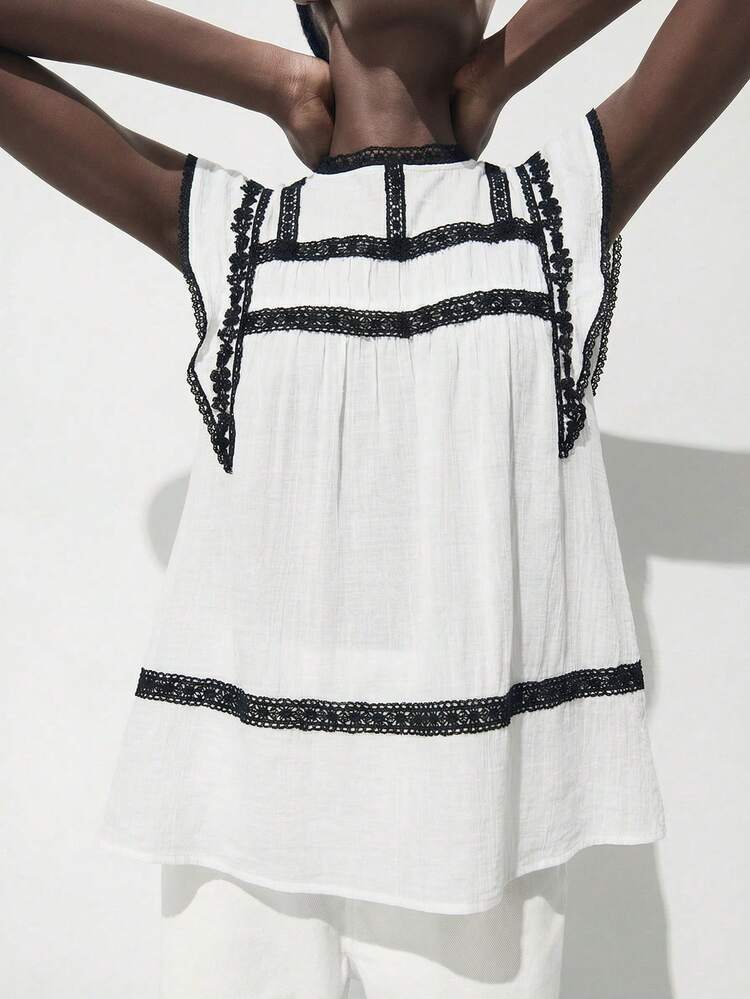 SHEIN Maija MAIJA Elegant Smocked Floral V-Neck Lantern Sleeve Blouse,Summer Top