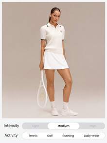 GLOWMODE Váy tập thể dục cạp cao 4,5 inch, co giãn thoải mái, ôm sát 360°, có bèo nhún ở hông và quần short bên trong, thích hợp cho tennis, golf, mặc hàng ngày, nhanh khô. - trắng - Xem 7