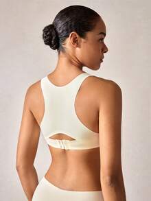1pc Women's Wireless Front & Back Closure Sports Bra, Cycling & Workout, Anti-Sag - White - View 3