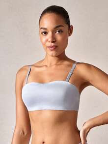 1pc Seamless Wireless Lightly Padded Bralette For Small Chest Women,Lift & Push Up, Strapless & Backless,Suitable For Flat Chest, Cool Light Blue - Blue - View 8