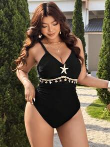 Swim Vcay Áo tắm liền thân cỡ lớn, màu đen trơn kiểu tam giác, thích hợp cho kỳ nghỉ hè. - màu đen - Xem 5