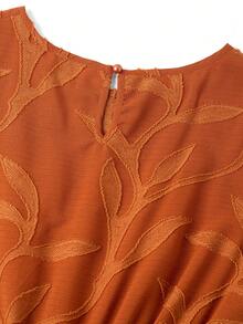 Ellevyn Orange Silhouette Floral Jacquard Romantic Vacation Elegant A-Line Dress - Burnt Orange - View 6