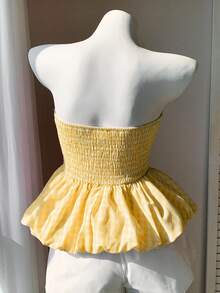 Comfortcana 女士度假款浅黄色格子抹胸上衣 - 淡黃色 - 查看 2