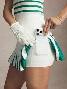 Activina  Women's Contrast Stripe Pleated Sleeveless Sports Dress - White - View 7