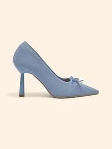 CUCCOO BASICS Women's Shoes Fashion Light Blue Bow Pointed Stiletto Shoes Comfortable Fabric Material Suitable For Commuting Dating Parties Parties And Other Occasions To Wear - Sky Blue - View 2