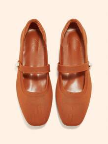 CUCCOO BASICS Women Fashionable Fabric Comfortable Breathable Pearl Decor Mary Jane Flat Shoes For Commute, Date, Party, And Casual Wear For Christmas - Caramel Brown - View 7