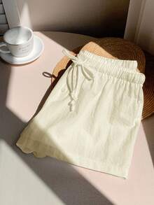 Comfortcana Women's Cream Drawstring Waist Loose Casual Shorts - Cream - View 4