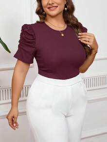SHEIN Privé Plus Size Women Black Minimalist Bodysuit, Fall Back To School - Coffee Brown - View 4