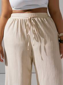 Hourglow Plus Size Casual Striped Drawstring Loose Pants Vacation Pants Woman Women Bottoms Summer Pants, For Hourglass Body Shape - Multicolor - View 18