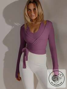 Aralina Women's Solid Color Minimalist Long Sleeve Casual Sports T-Shirt - Purple - View 7