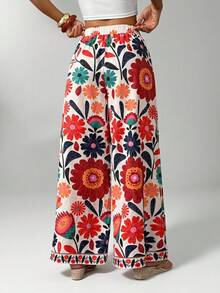 SHEIN PETITE 音乐节度假风女式全长花卉印花度假阔腿裤 - 彩色 - 查看 7
