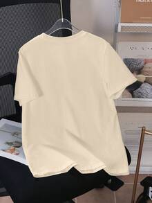 MTV | SHEIN Áo thun ngắn tay cổ tròn in chữ họa tiết da báo dành cho bé gái tuổi teen, kiểu dáng thường ngày. - trắng - Xem 2
