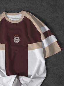 PAVTROS Men's Short Sleeve T-Shirt With Geometric Color Block Design, Sporty Casual Football - Multicolor - View 4